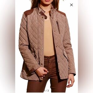 Lauren Ralph Lauren Brown Quilted Faux Leather Trim Equestrian Jacket S